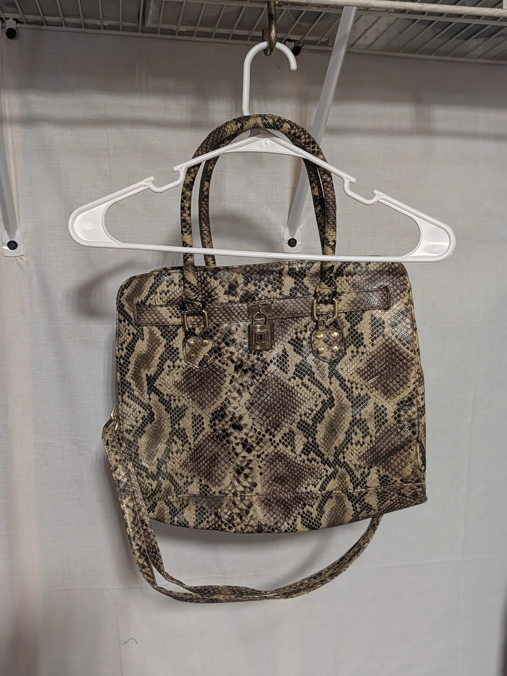 Python-Print Structured Handbag in Brown